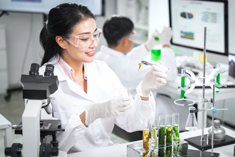 Woman checking botanical quality